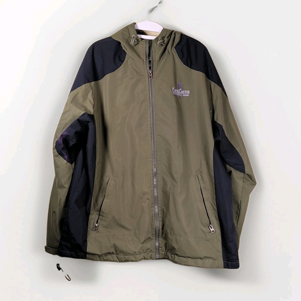 Arctic Image Mens Large Fleece Lined Coat Hood Zip Pockets Army Green & Black